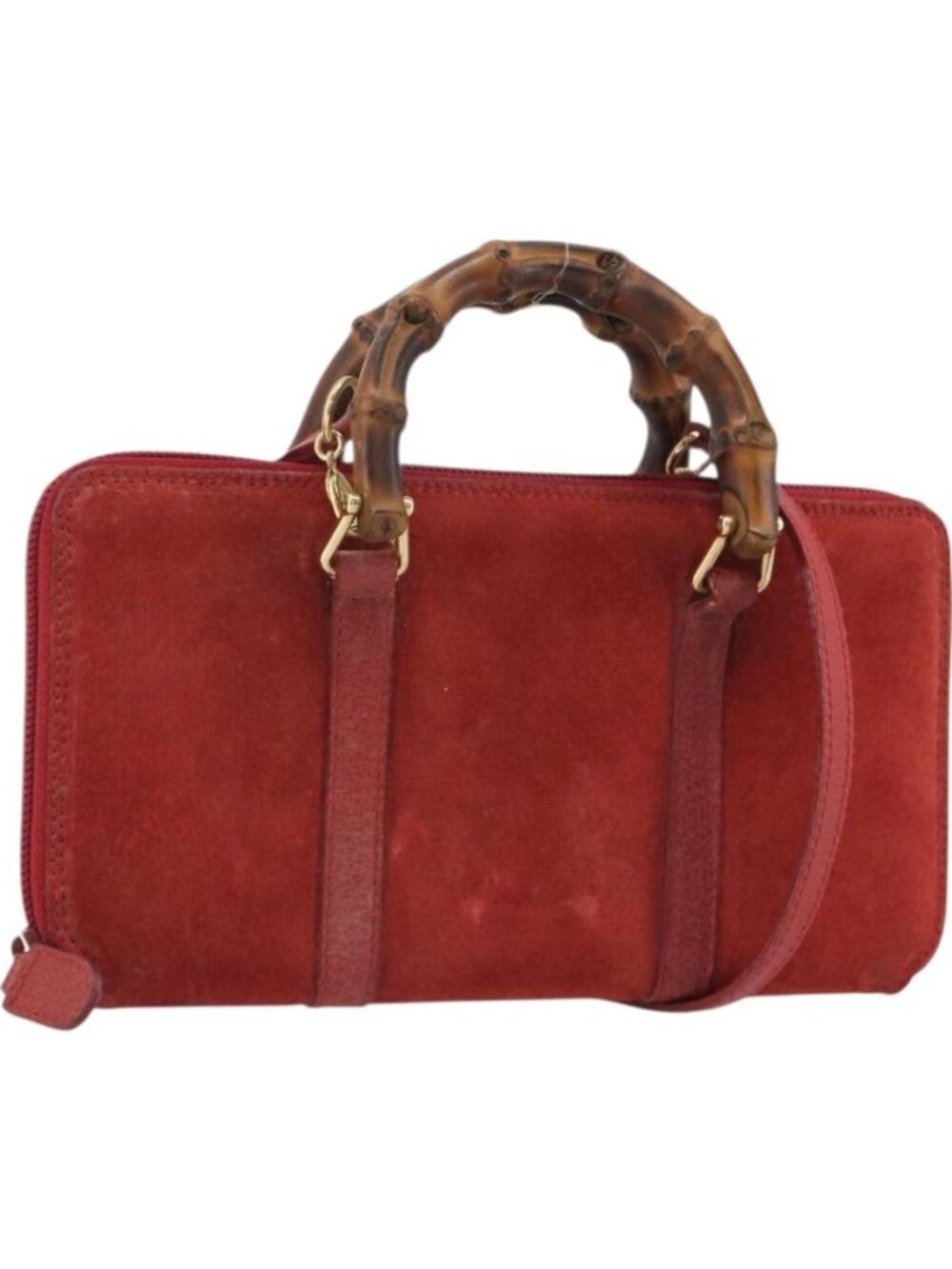 GUCCI Bamboo Shoulder Wallet Outlet Suede 2way Red Gold